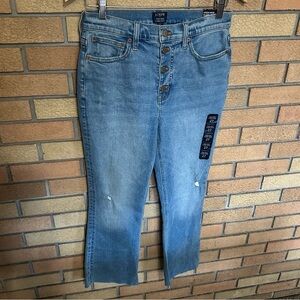 NWT J. Crew High Rise Flare Crop Denim Distressed Jeans Raw Hem Size 27